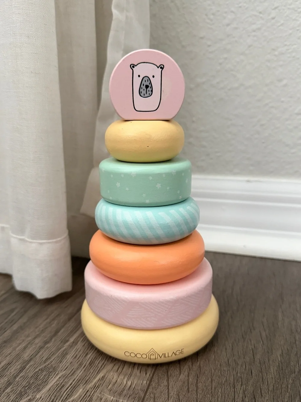 Coco Village Pastel Wooden Stacking Rings Toy - Pink & Pastel Colors